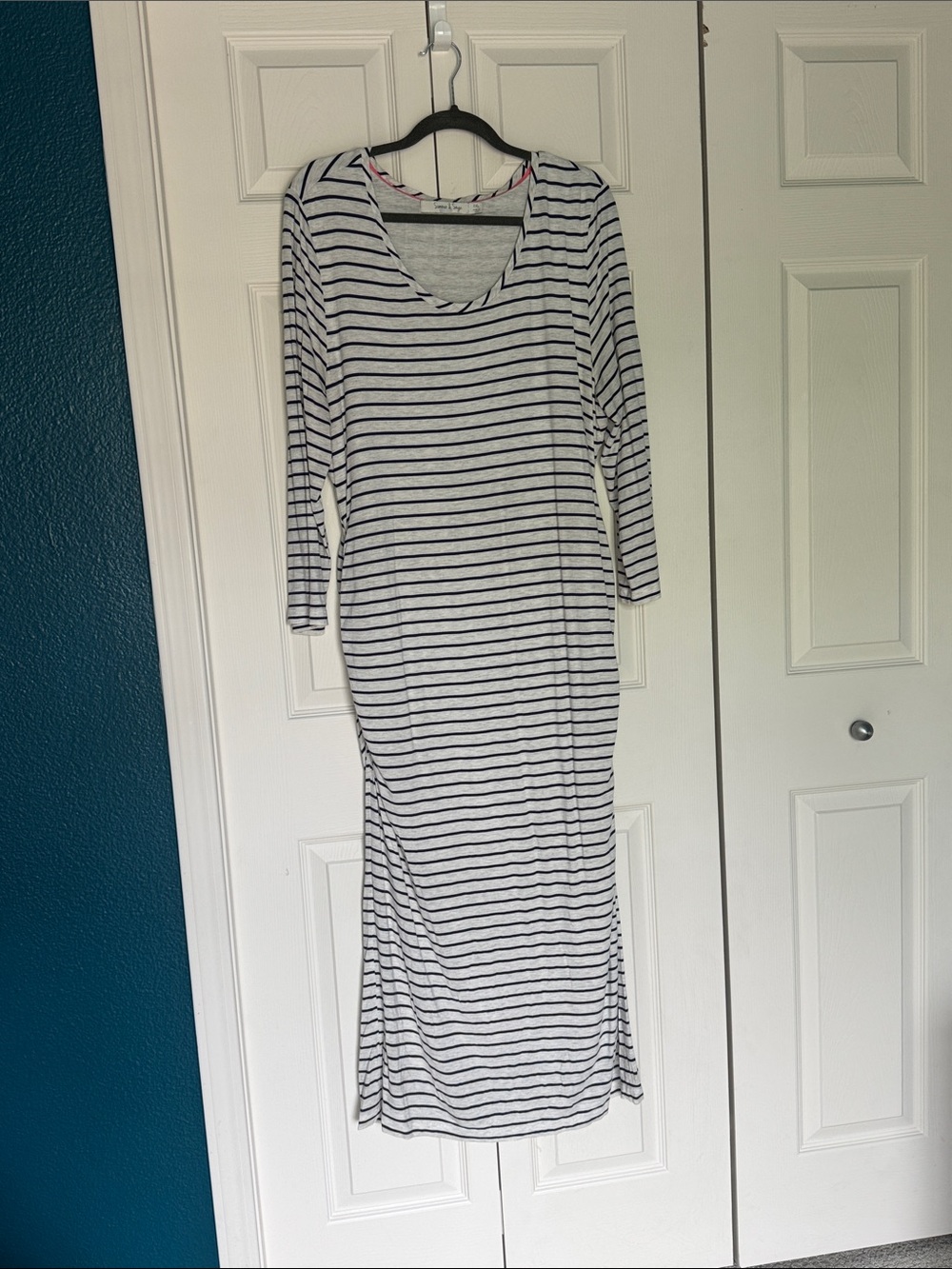 Striped Scoop-Neck Maxi Dress in White & Navy
